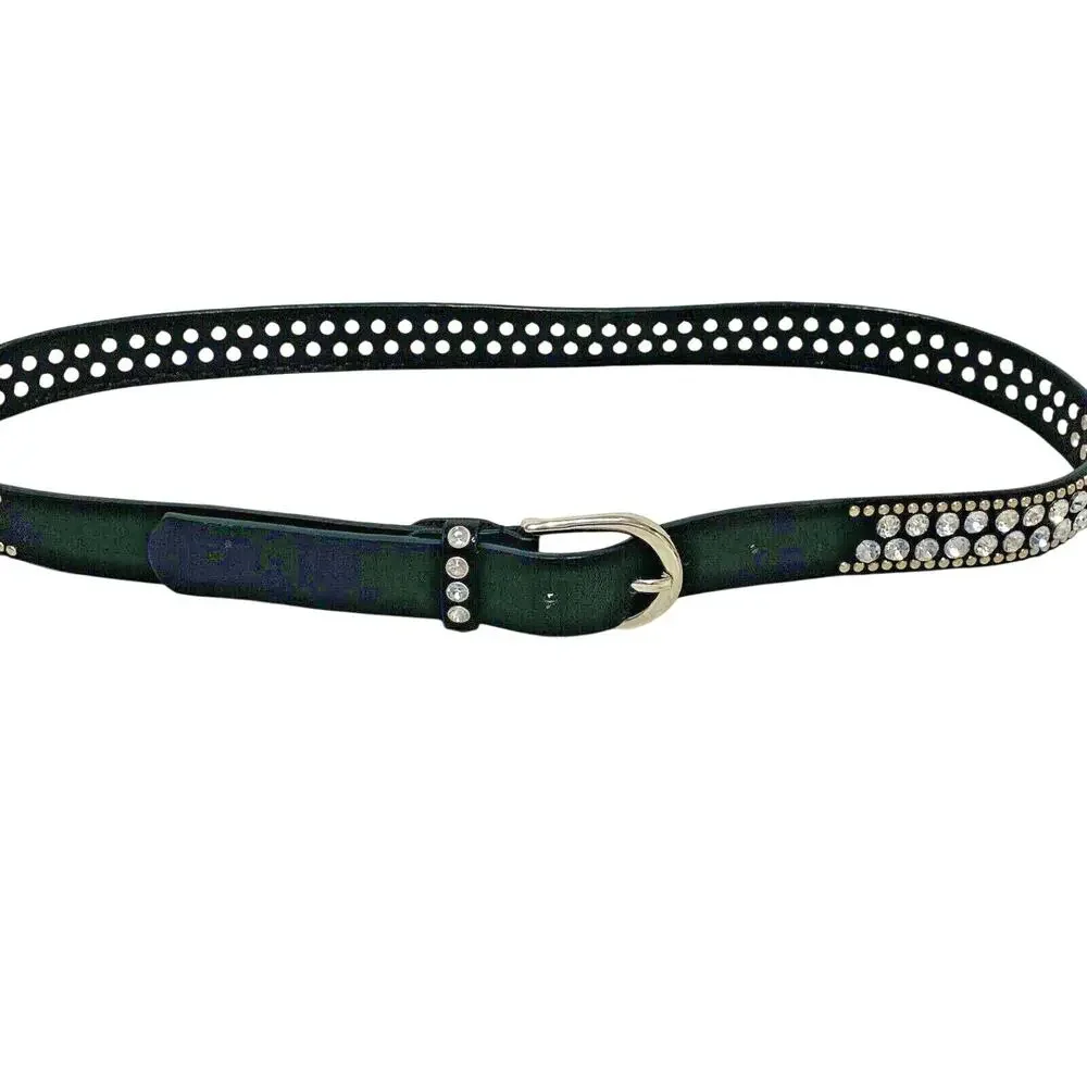 Bongo XL black faux leather belt clear rhinestone & silver studs metal rocker